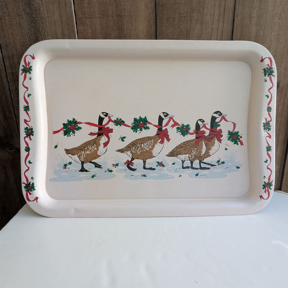 Vintage 80s Potpourri Press Christmas Goose Metal Tray